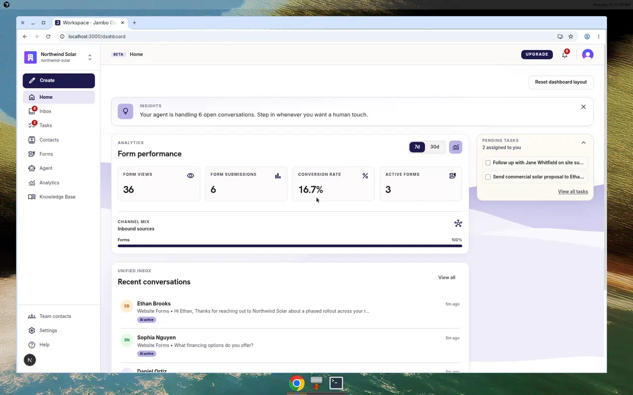 Dashboard with left sidebar navigation expanded