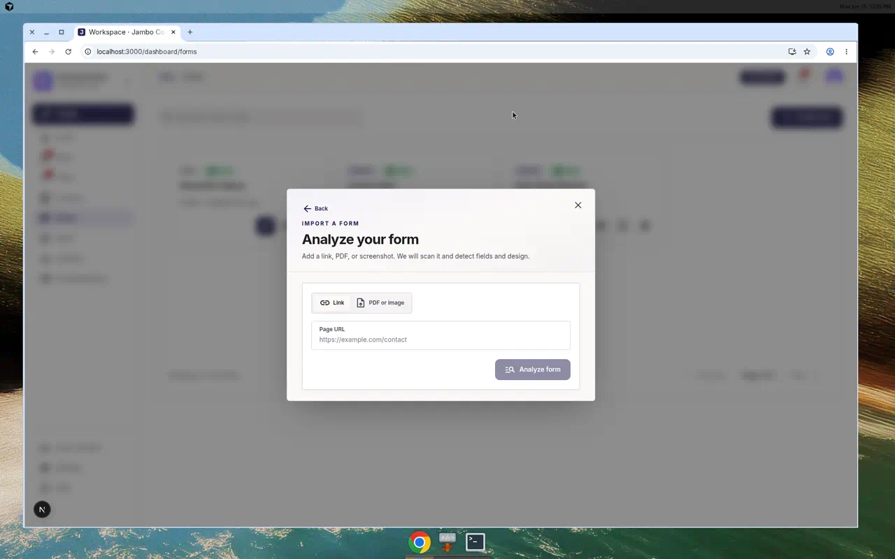 Import a form dialog with Link and PDF or image source tabs
